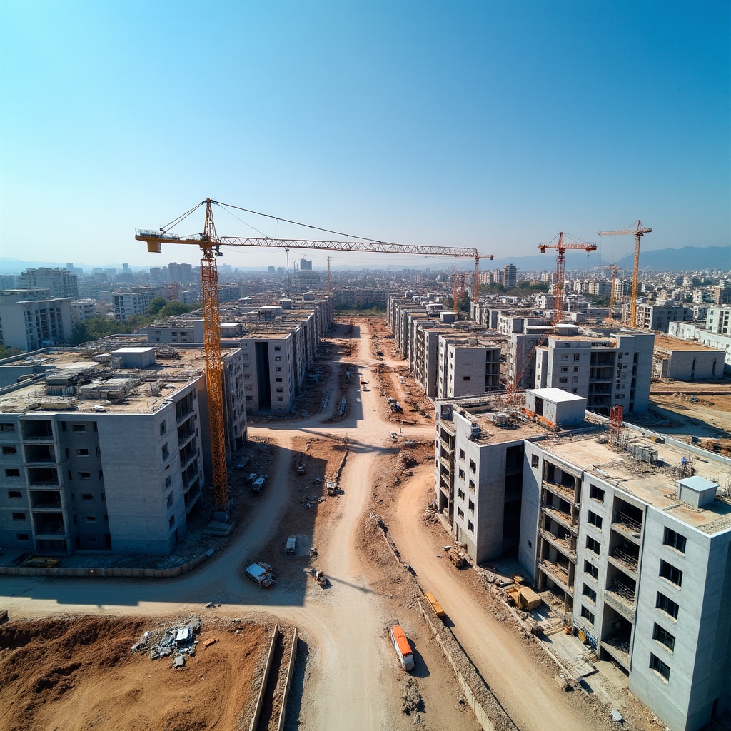 Modern construction site with multiple residential buildings under development in Chile
